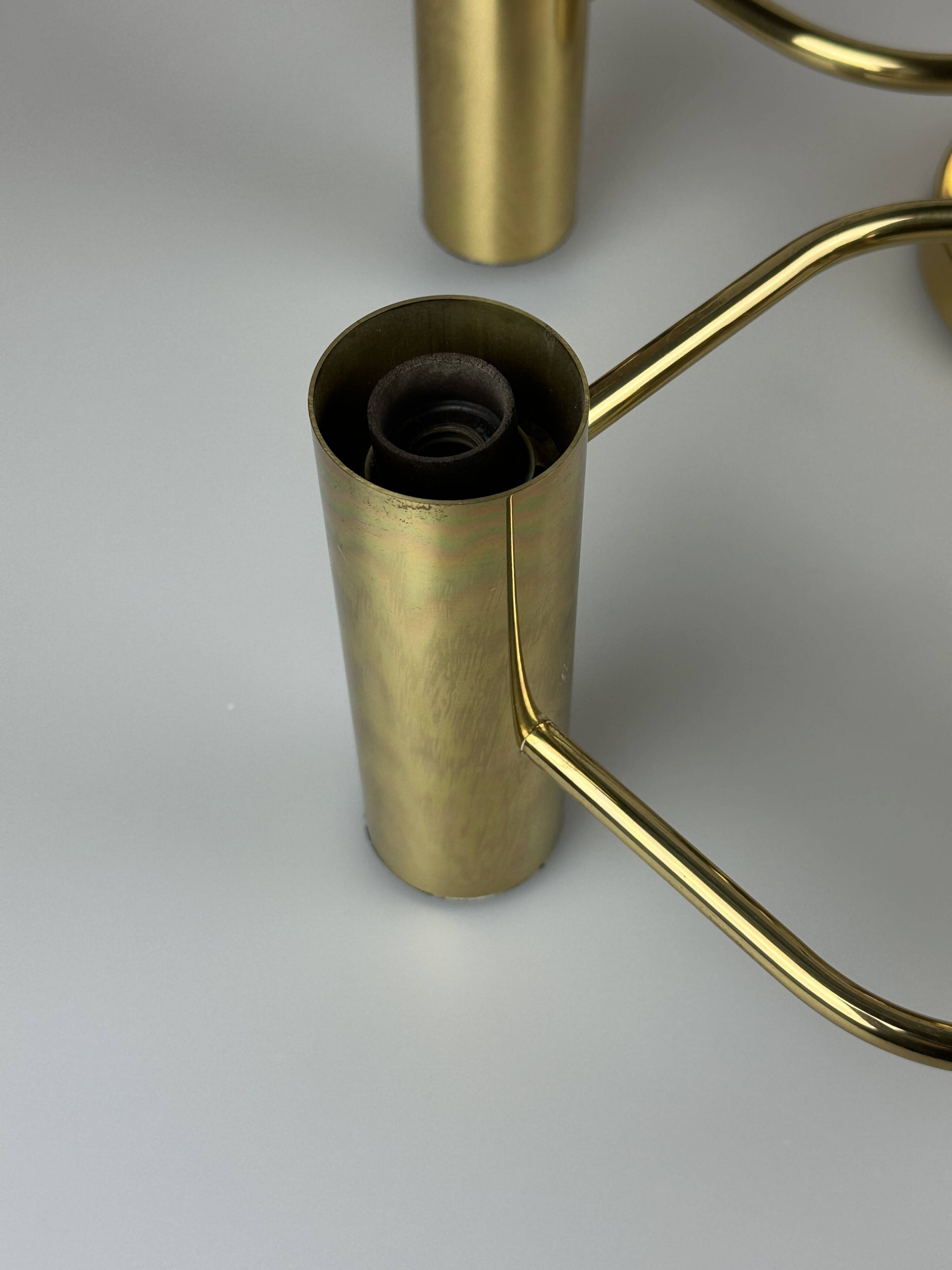 60s 70s 9-bulb ceiling lamp from Leola Leuchten Germany in brass