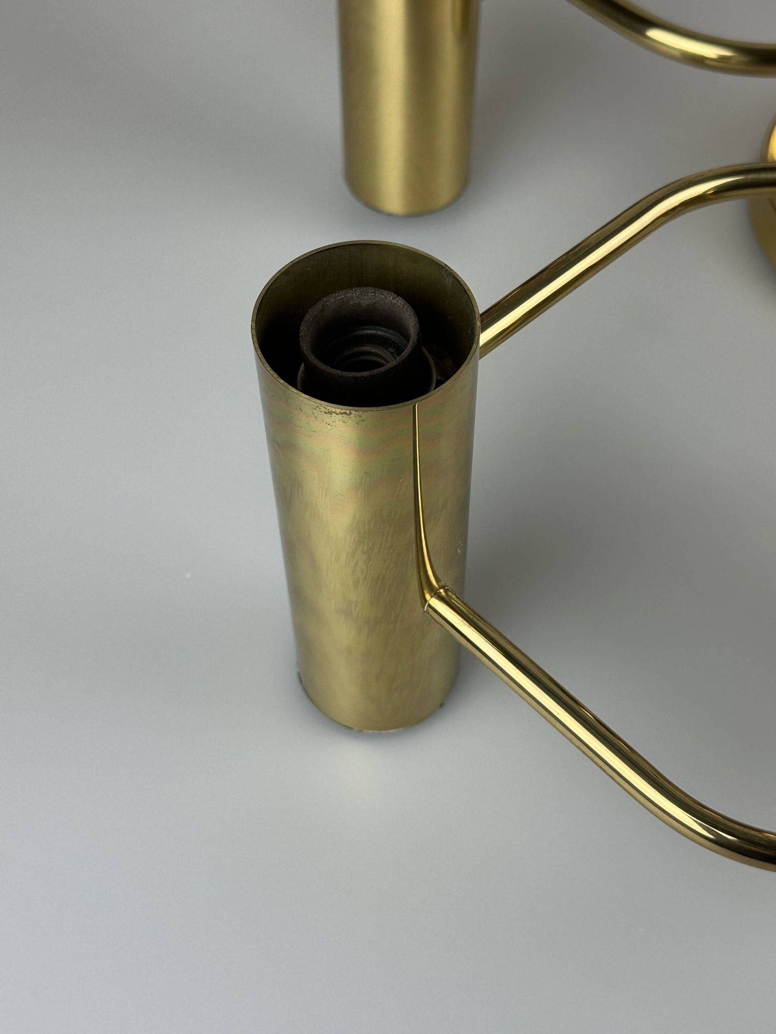 60s 70s 9-bulb ceiling lamp from Leola Leuchten Germany in brass