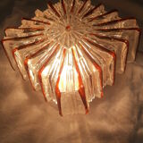 Ceiling lamp / wall lamp in molded glass two-tone square 70s
