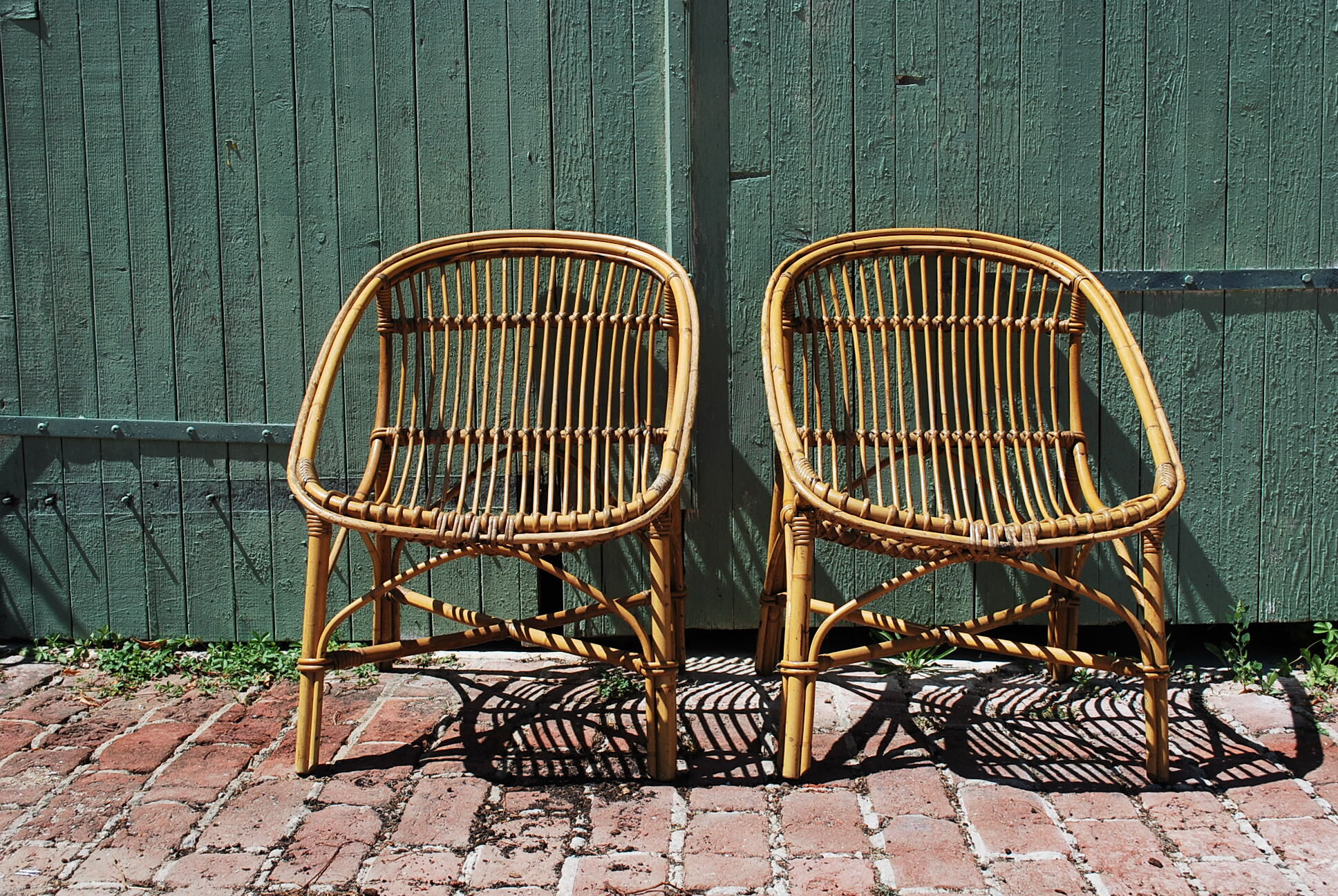 Pair of adult rattan basket armchair