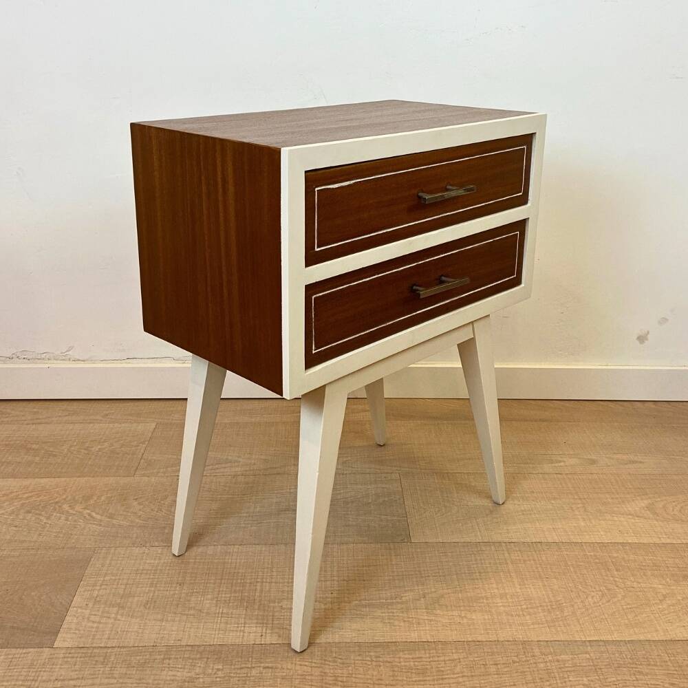 Vintage 1960's Beech and Teak Nightstand