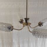 Brass chandelier with 4 lights and glass tulips - 1950s/60s