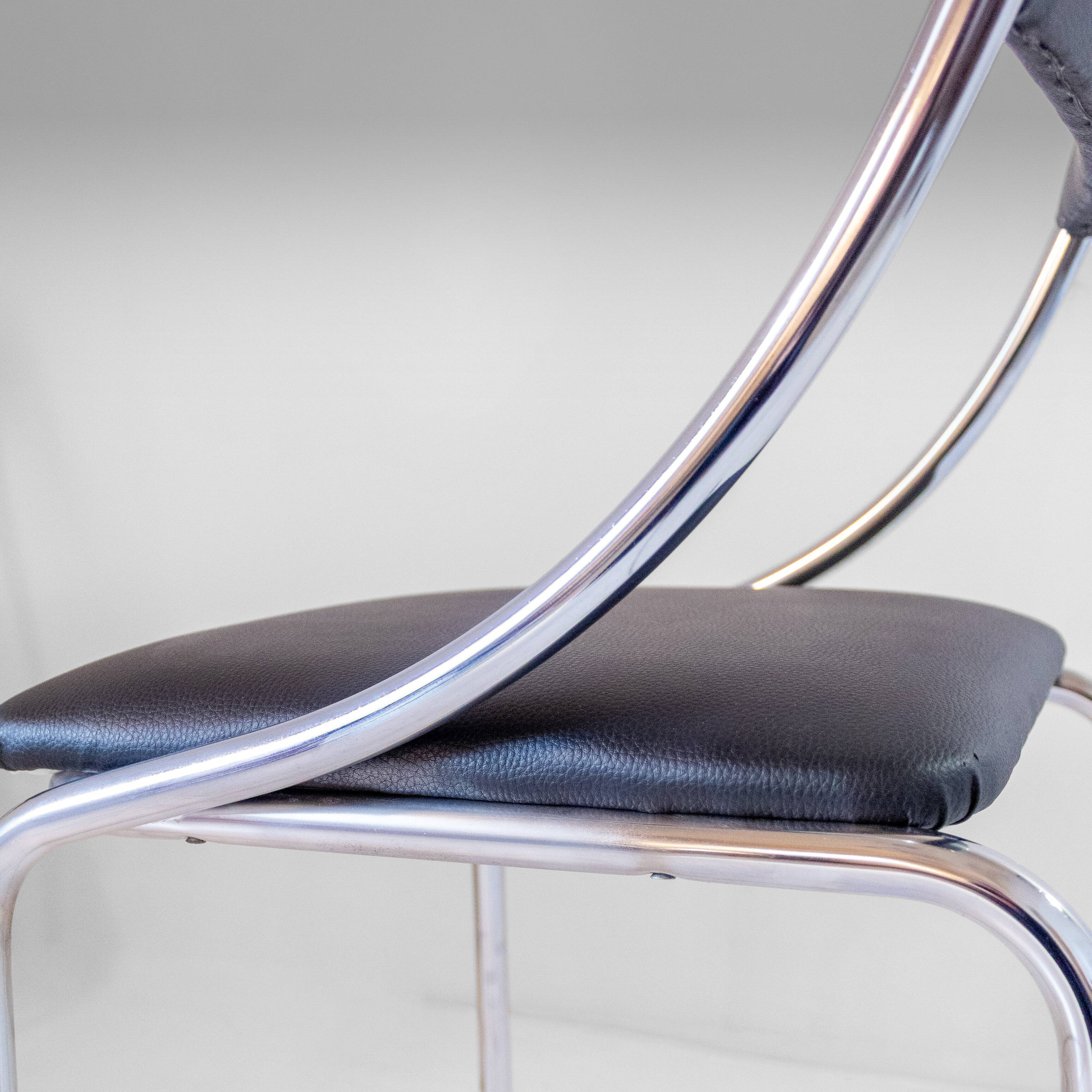 Set of Four Vintage Chromed Dining Chairs, Faux Leather, Italy, 1970