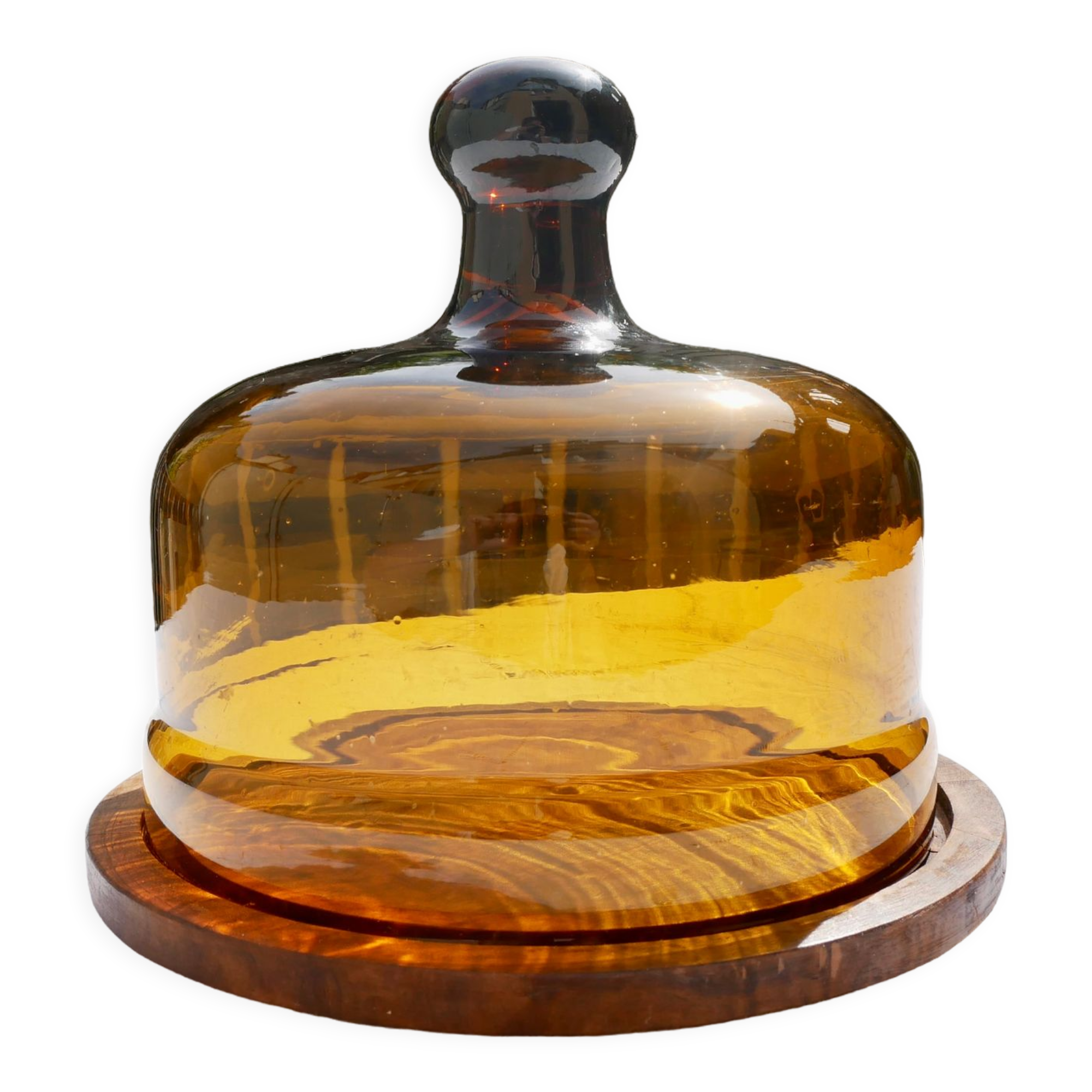 Glass cheese bell with wooden top