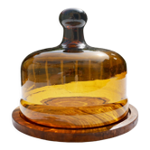 Glass cheese bell with wooden top