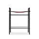 Set of 3 contemporary bar stools, cognac leather, black rubber metal.