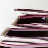 Vase en verre Murano XXL en verre clair avec des rayures violettes, verre d'art italien des années 1970.