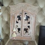 Carved white wood mirror 1990 decorative carved with opening shutters on a square mirror