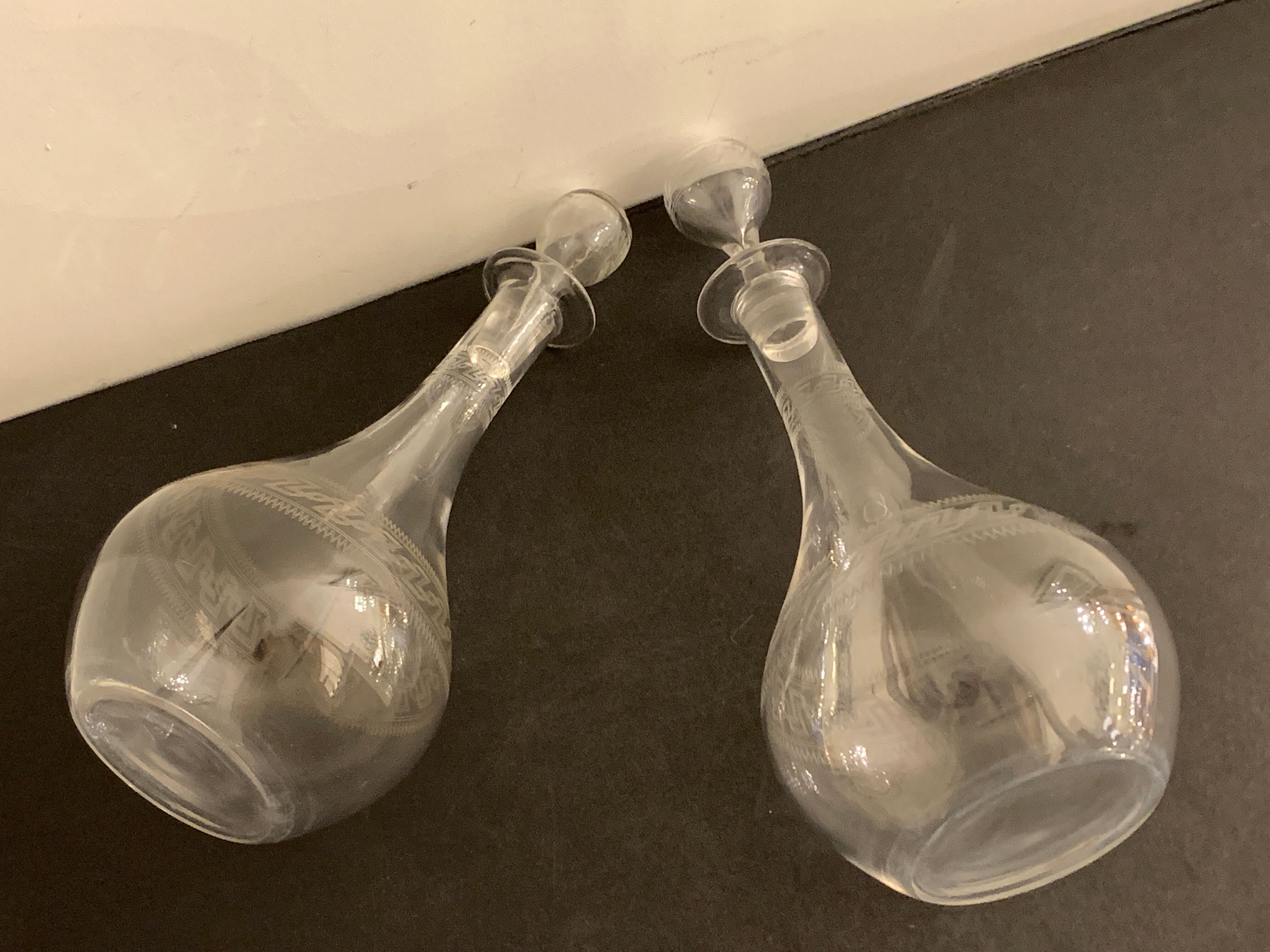 Pair of ancient decanters made of Baccarat crystal, Greek friezes