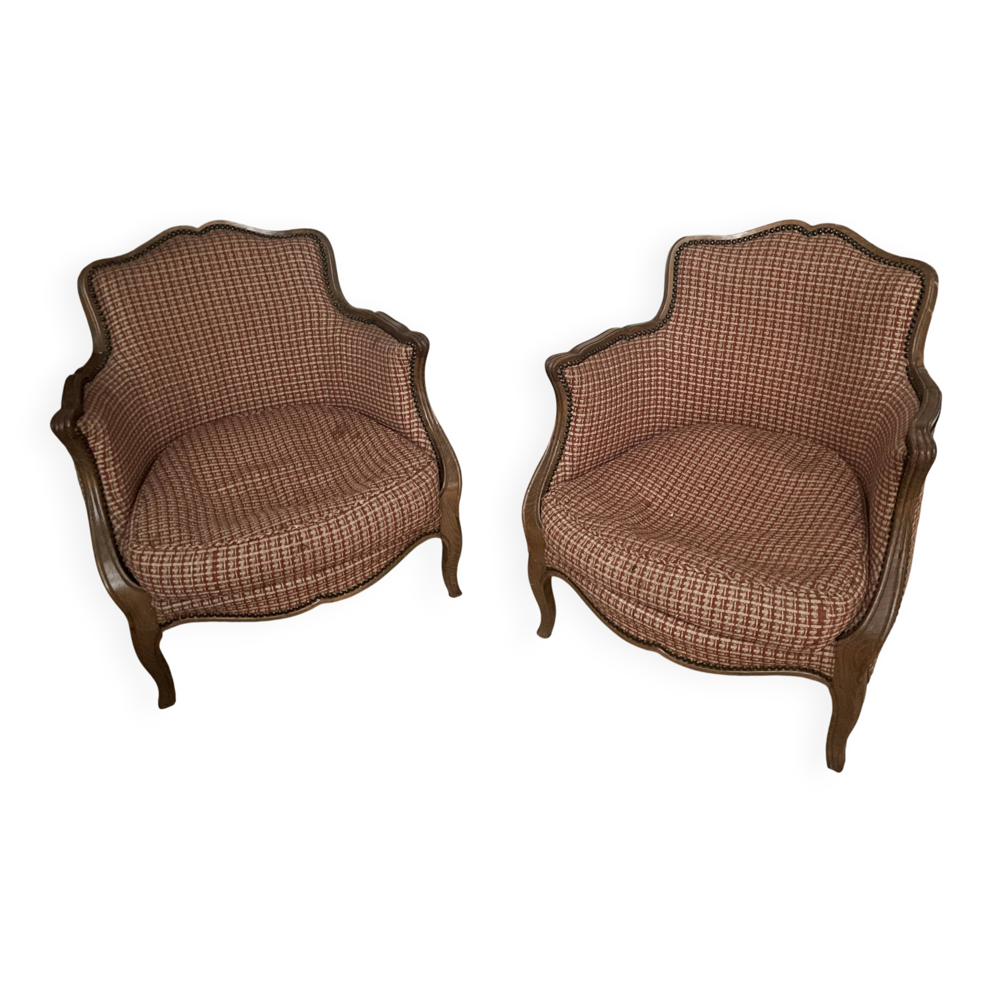 Lot of 2 low bergère cabriolet armchairs in Louis XV style.