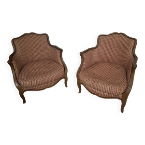 Lot 2 fauteuils bas bergère - style