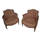 Lot of 2 low bergère cabriolet armchairs in Louis XV style.