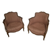 Lot 2 fauteuils bas bergère cabriolet style Louis XV