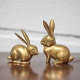 Pair of brass rabbit, rabbit statue, brass animal, rabbit figurine, collection, rabbit, brass rabbit
