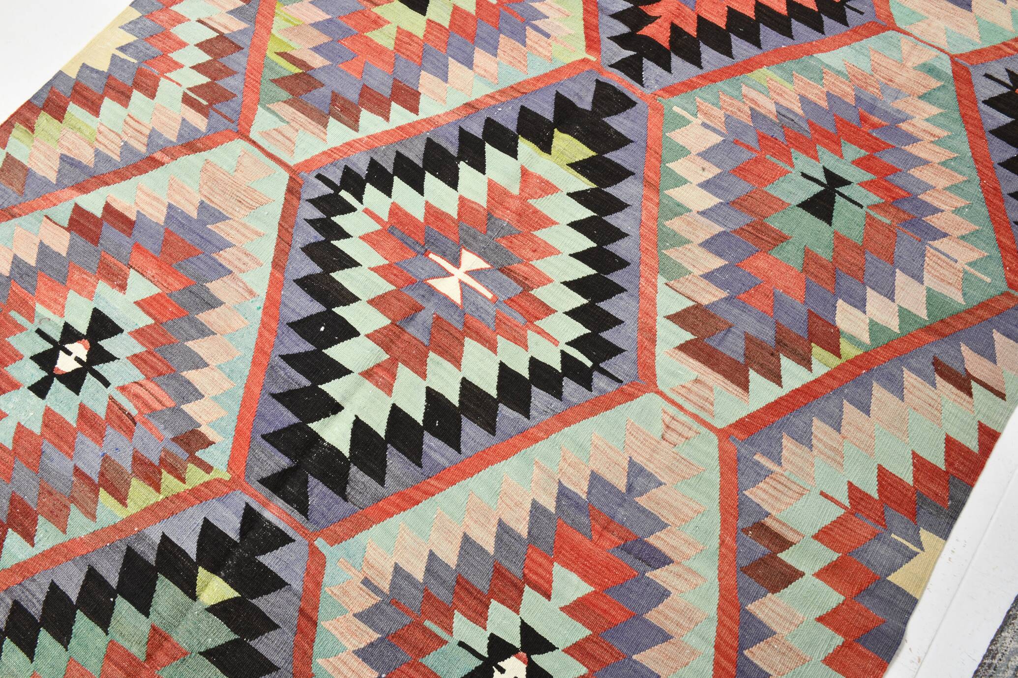 6x8 Geometric Handmade Wool Oushak Area Kilim Rug, 170x255Cm