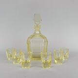 Art Deco Carafe Decanter with 6 Glasses, Labeled