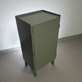 Gray metal locker. Industrial small sideboard.
