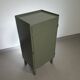 Gray metal locker. Industrial small sideboard.
