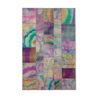 Handwoven anatolian contemporary 197 cm x 301 cm multicolor patchwork carpet