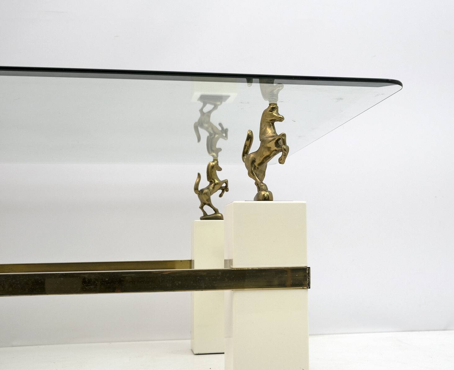 Maison Charles Mid-Century Modern Brass Horsed French Coffee Table, 1970s