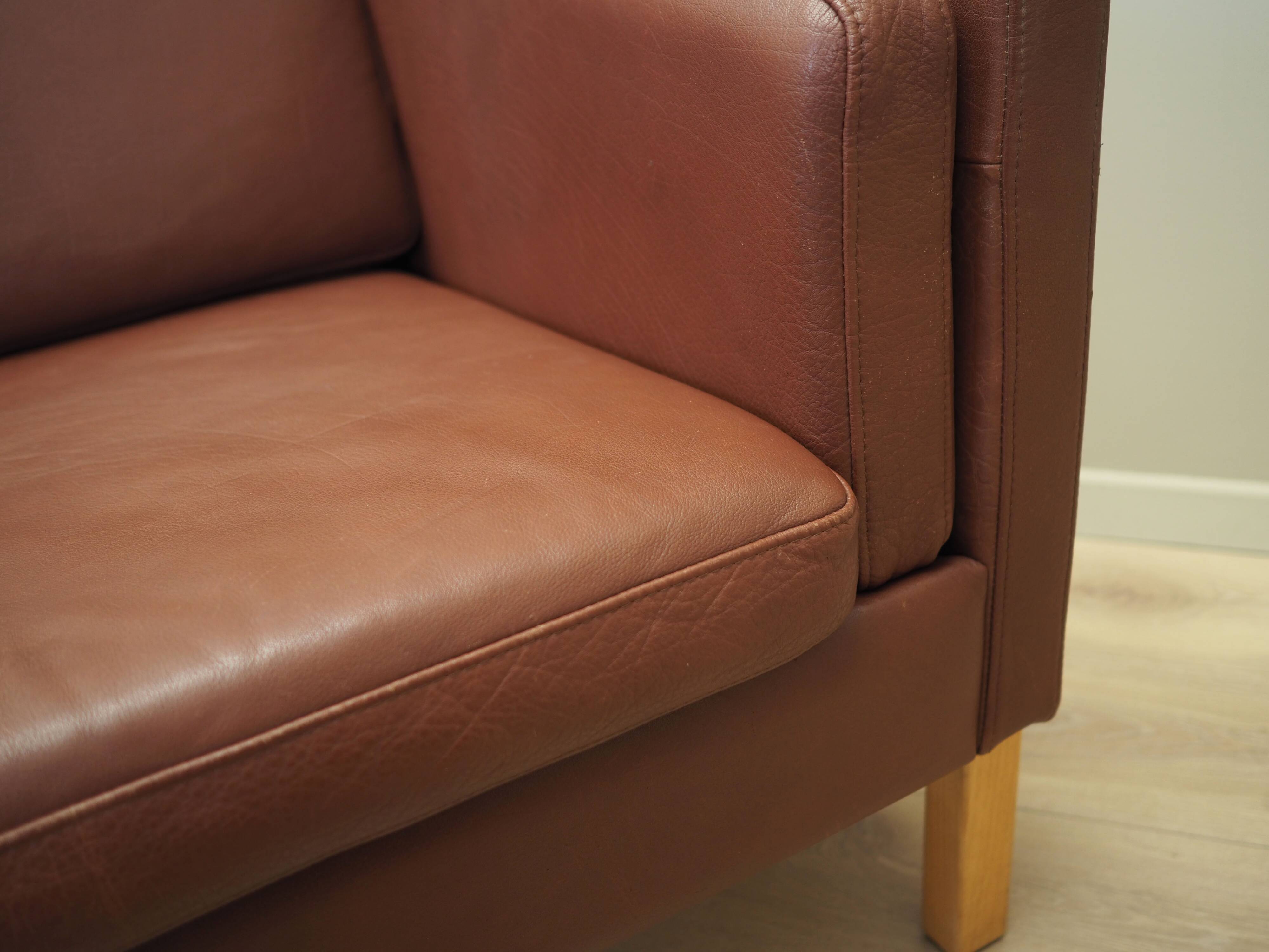 Brown leather sofa, Danish design, 1970s, production: Denmark