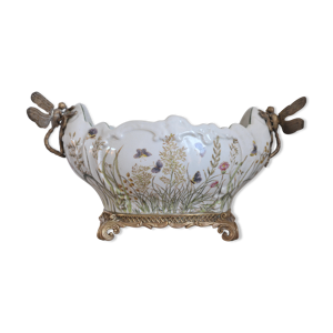 Coupe en faïence et bronze de