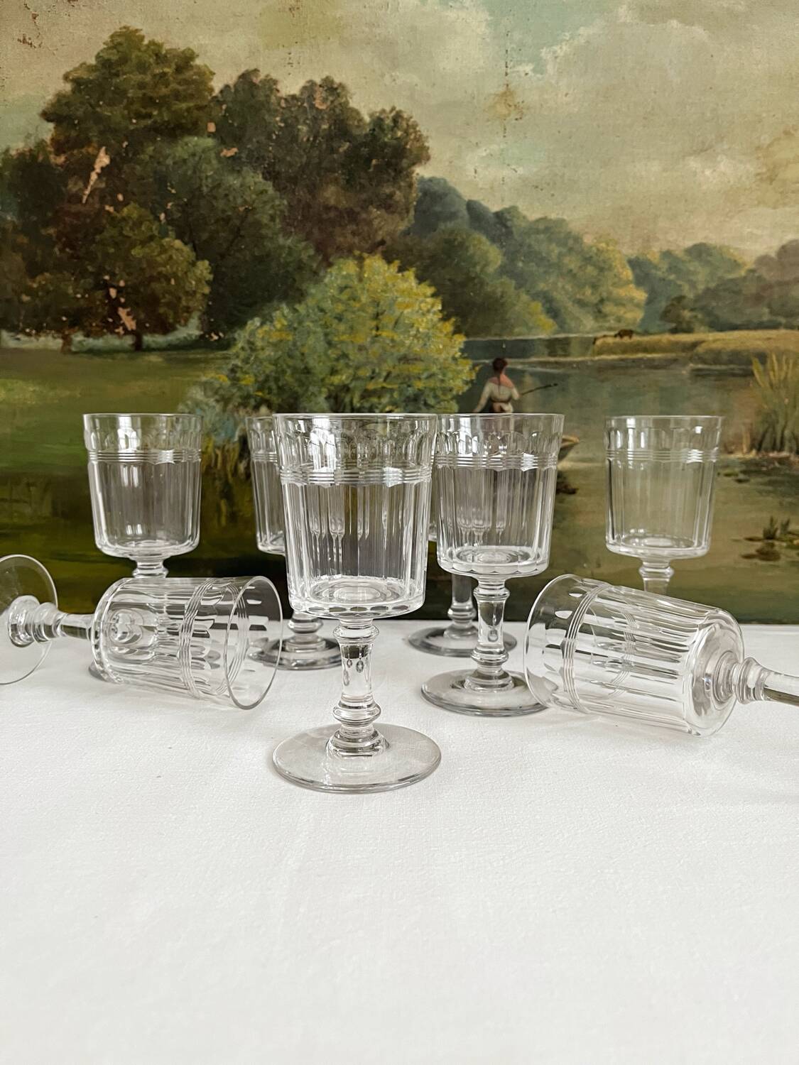 8 Baccarat cut crystal white wine glasses, Chicago model