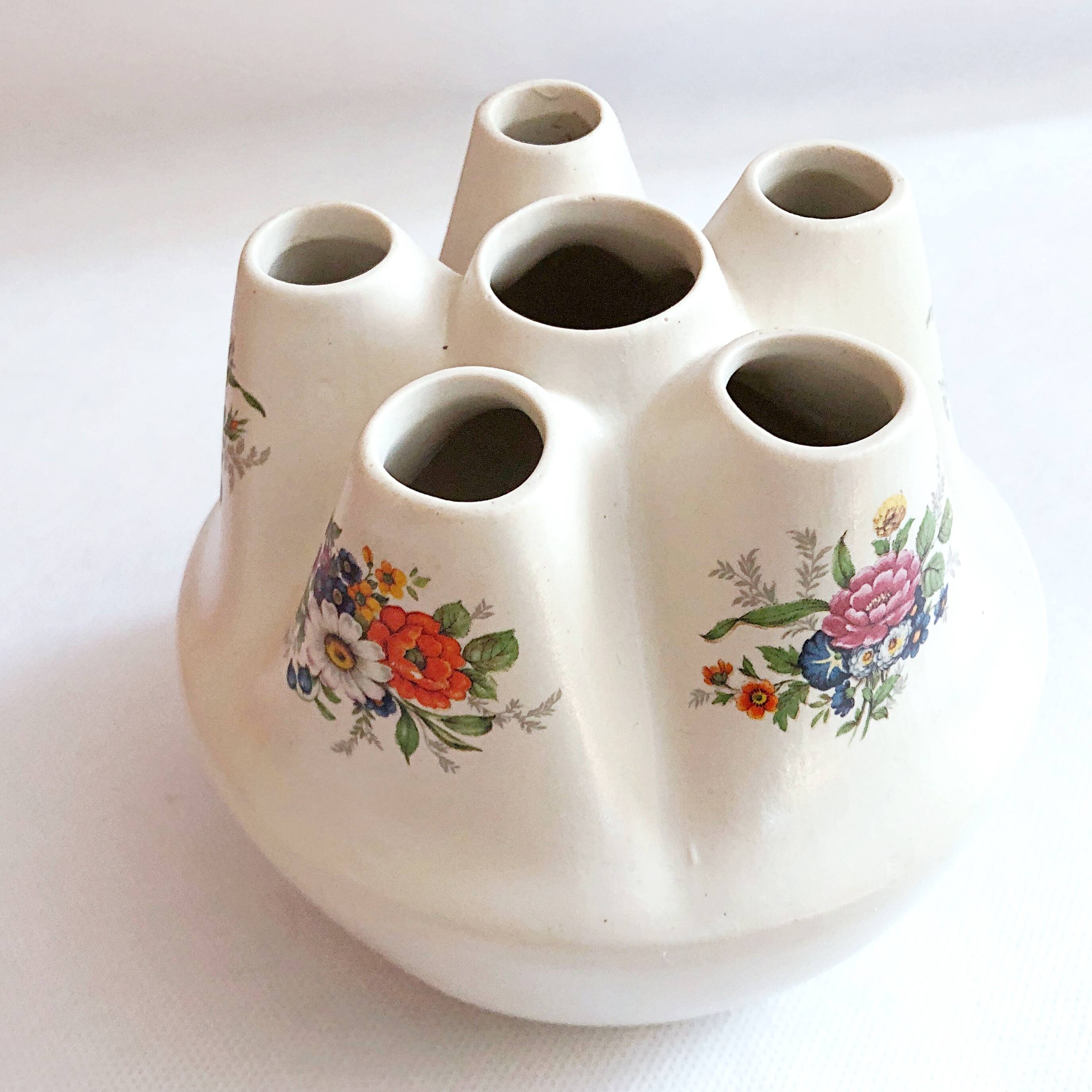 Handcrafted tulip tree vase with ceramic flowers