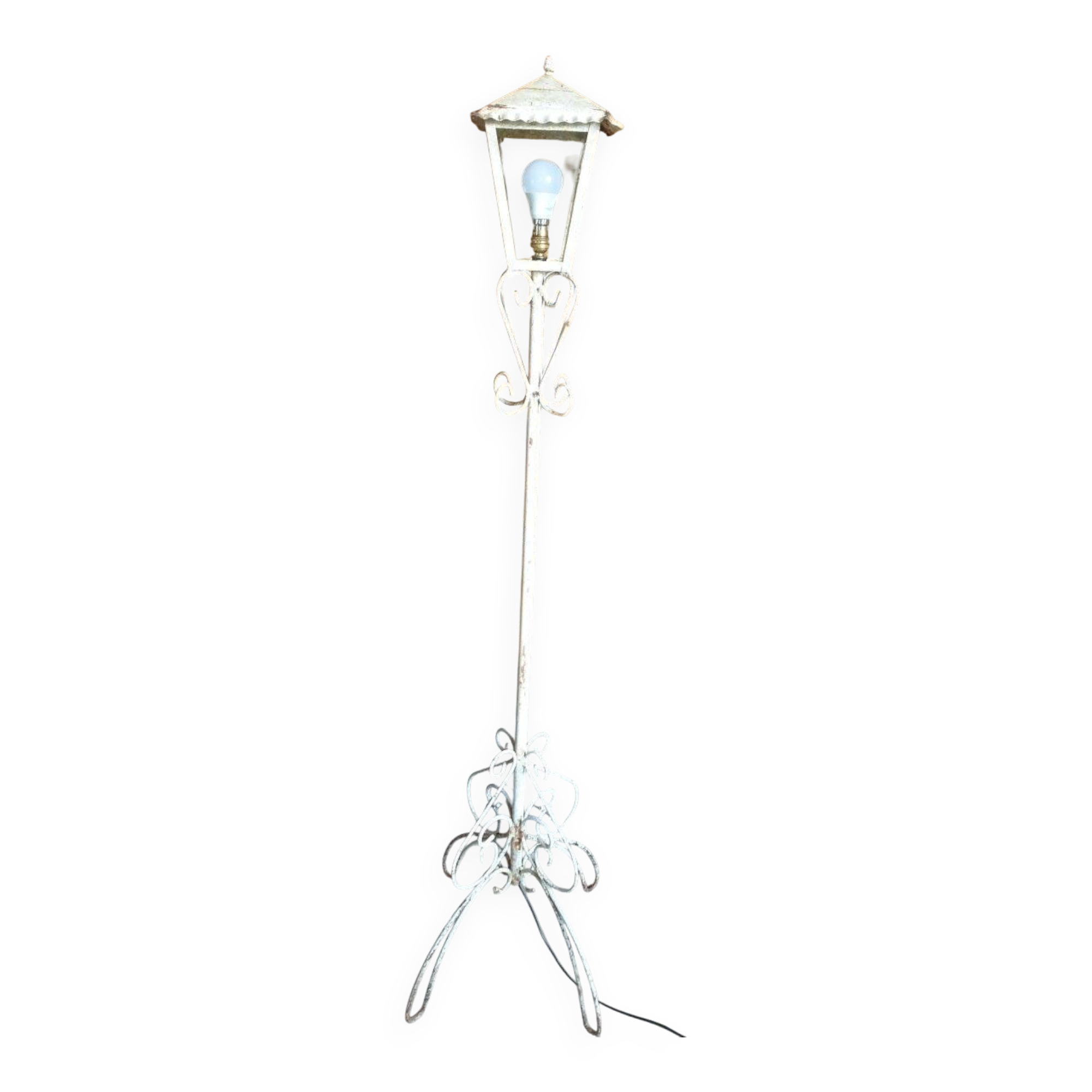 Metal garden lamp with cracked white paint - 1960s