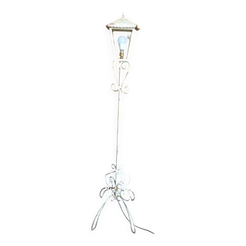 Metal garden lamp with cracked white paint - 1960s