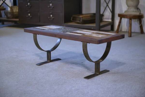 Ceramic and fir coffee table, 1960s