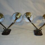 Paire d'appliques doubles Art Déco en bronze et cristal