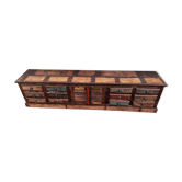 Meuble bas en bois coloré 12 tiroirs et 1 porte