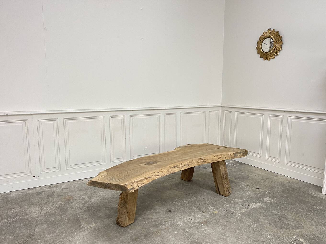 Half-moon wooden coffee table/bed foot