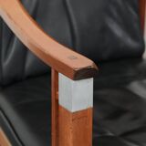 Set of 4 luxury black leather Art Deco dining chairs with armrests