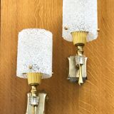 Pair of sconces in gold metal and plexi granita