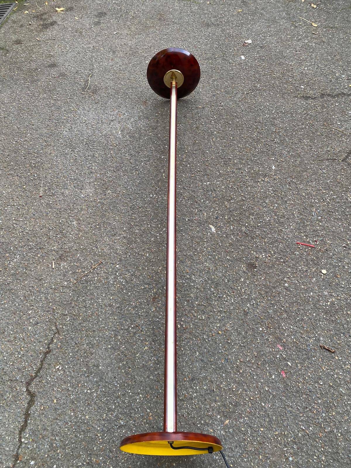 Art Deco floor lamp in burgundy with a golden dome, France