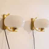 1970 brass and glass sconces pair