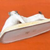 Zoomorphic sculpture cracked ceramic fox terrier dogs