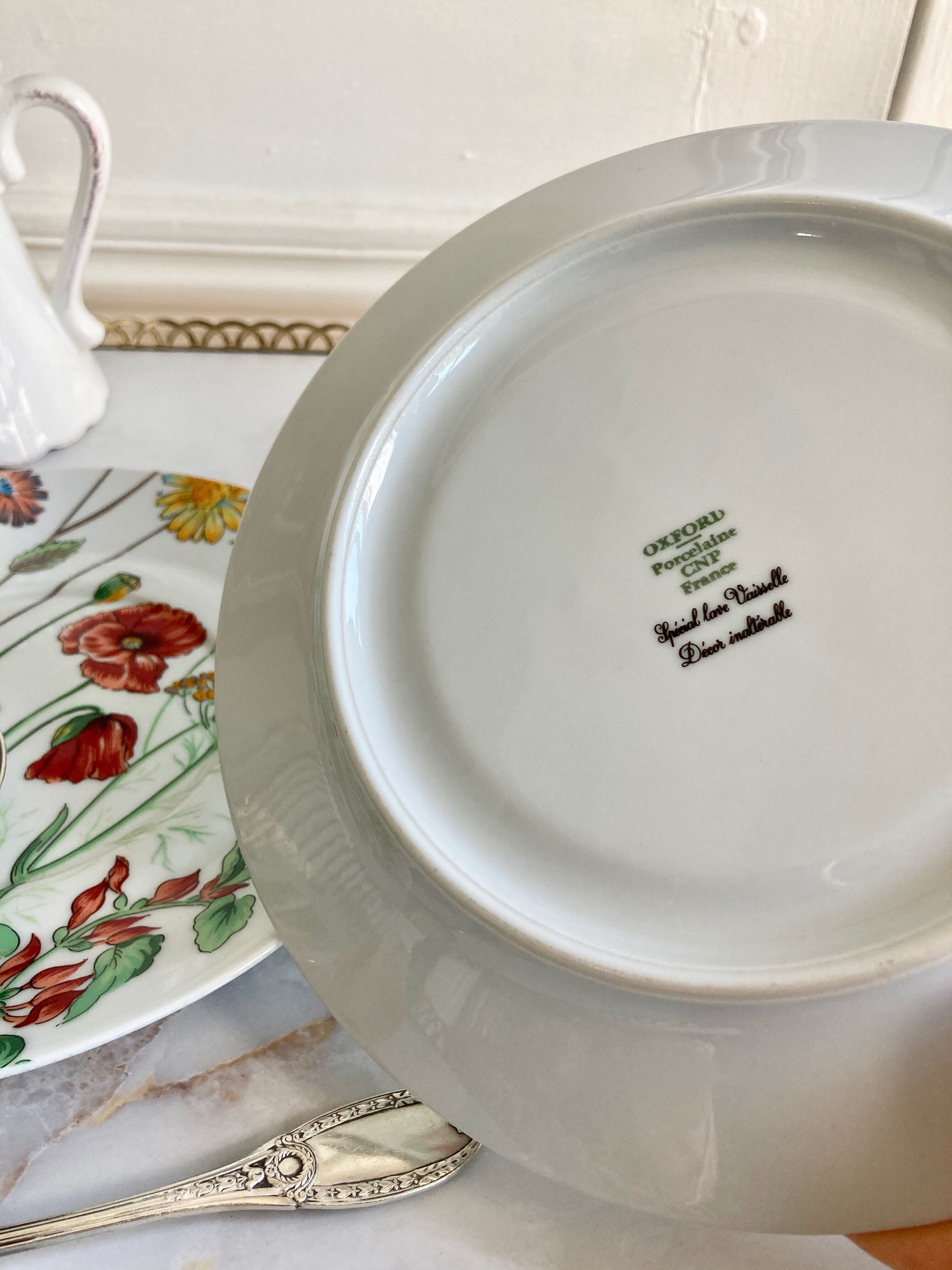 Two English dessert plates with flowers