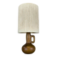 Vintage wooden table lamp with a wool shade.