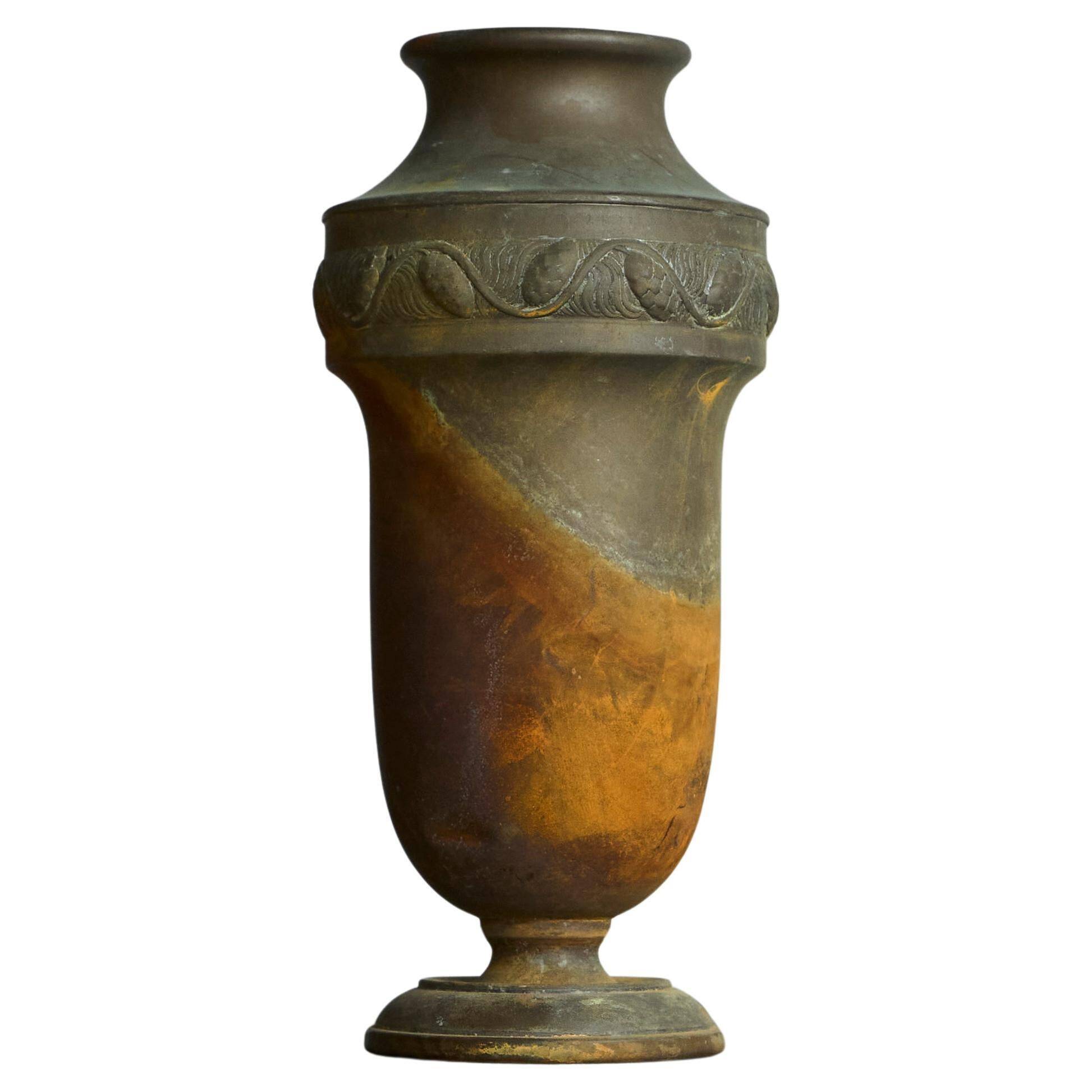 Art Deco vase in patinated metal, unique Wabi-Sabi piece.