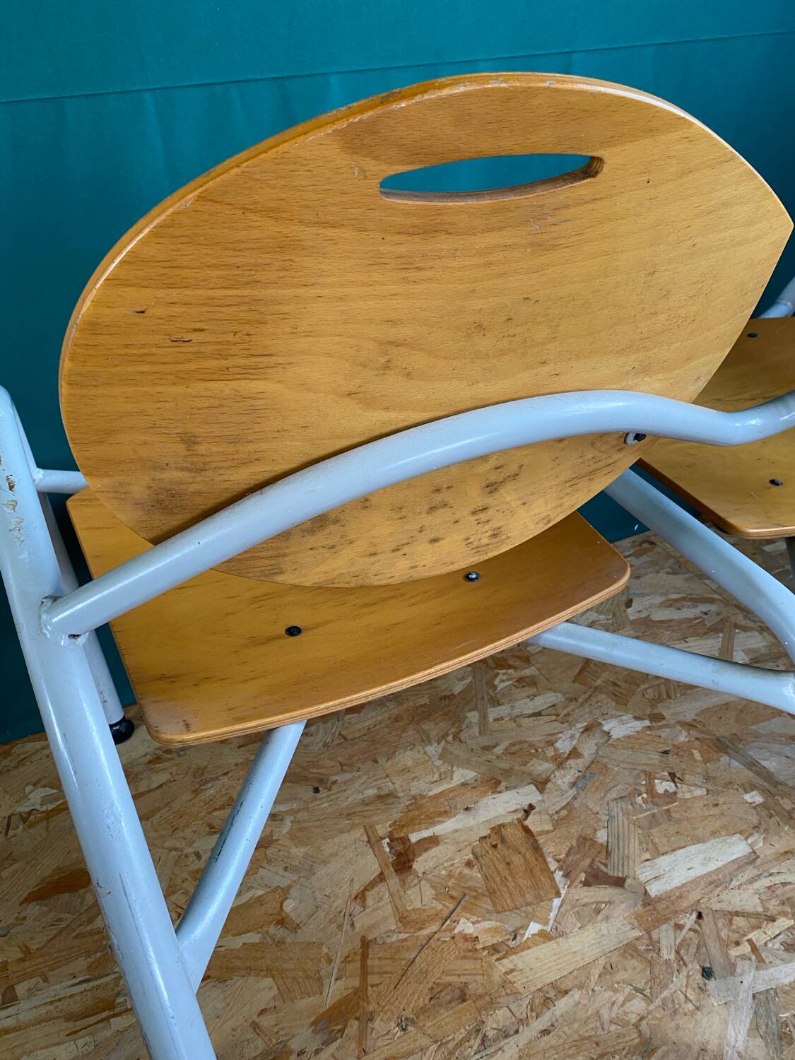 Iron and wood bench for 2 people