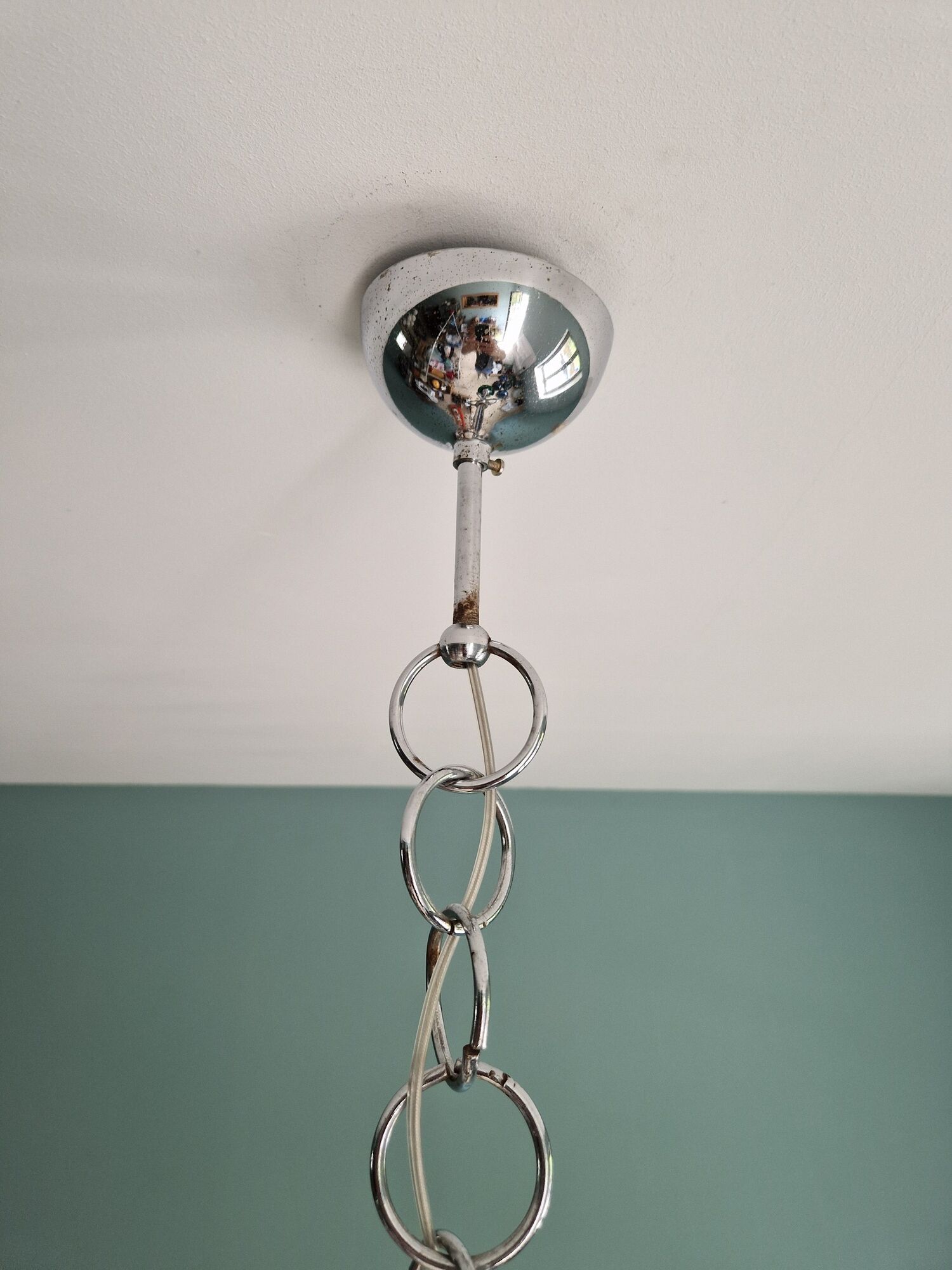 Large vintage pendant lamp in green opaline, 1970s