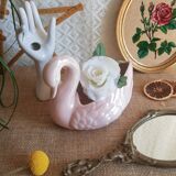 Cache pot en forme de cygne nacré rose sia vintage