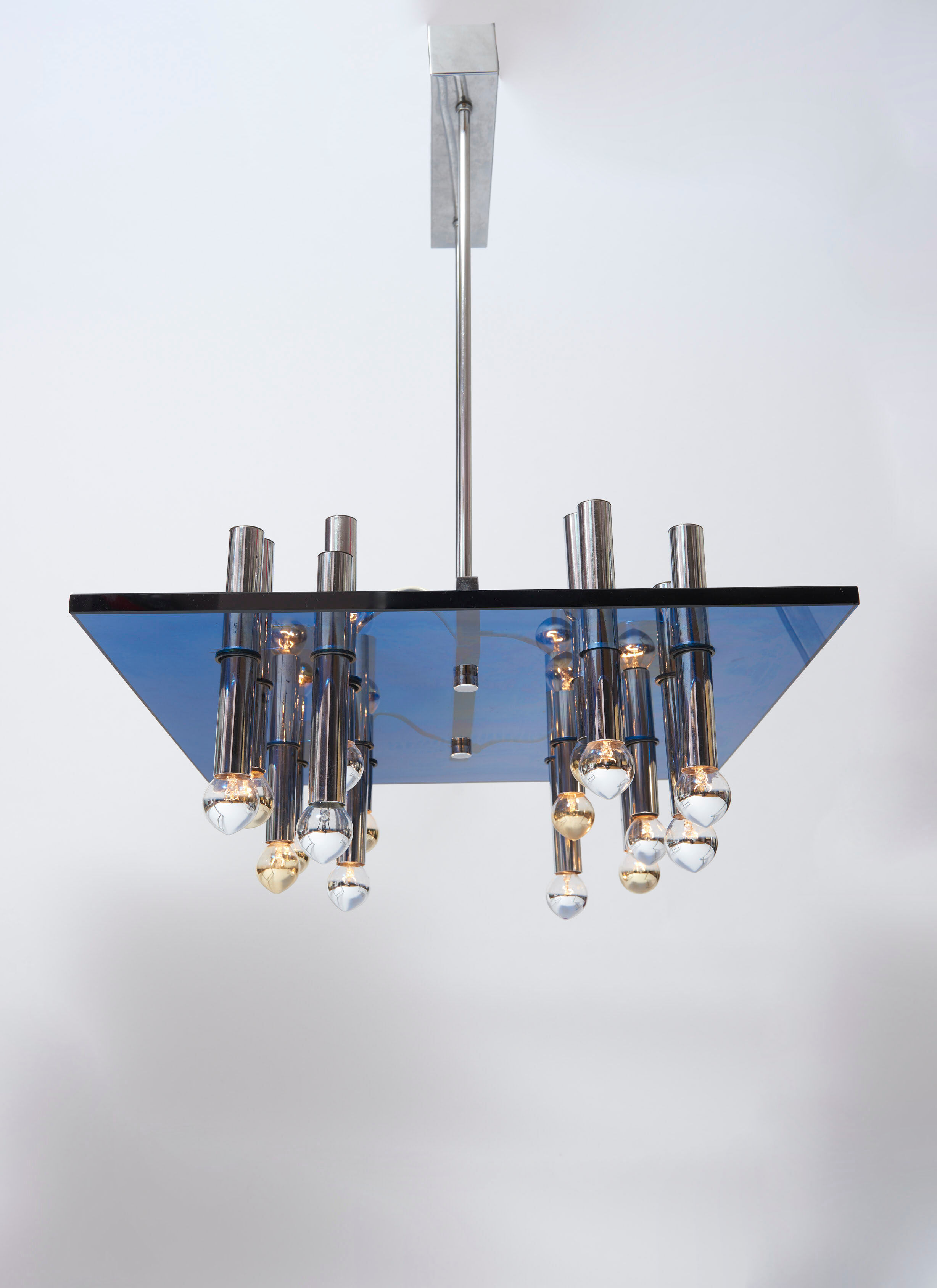 Suspension vintage en chrome et verre de Murano