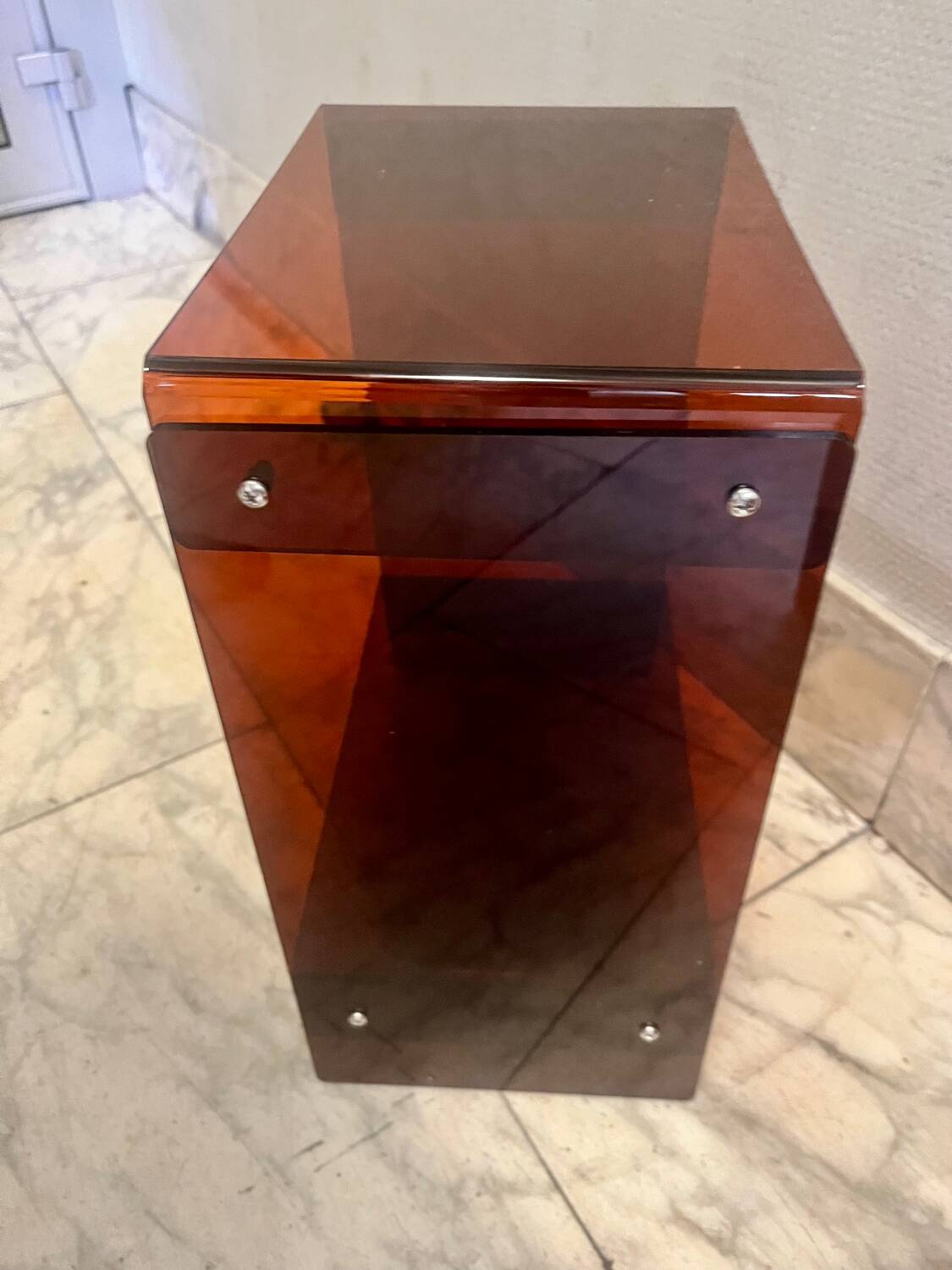 Pair of vintage smoked brown plexiglass side tables