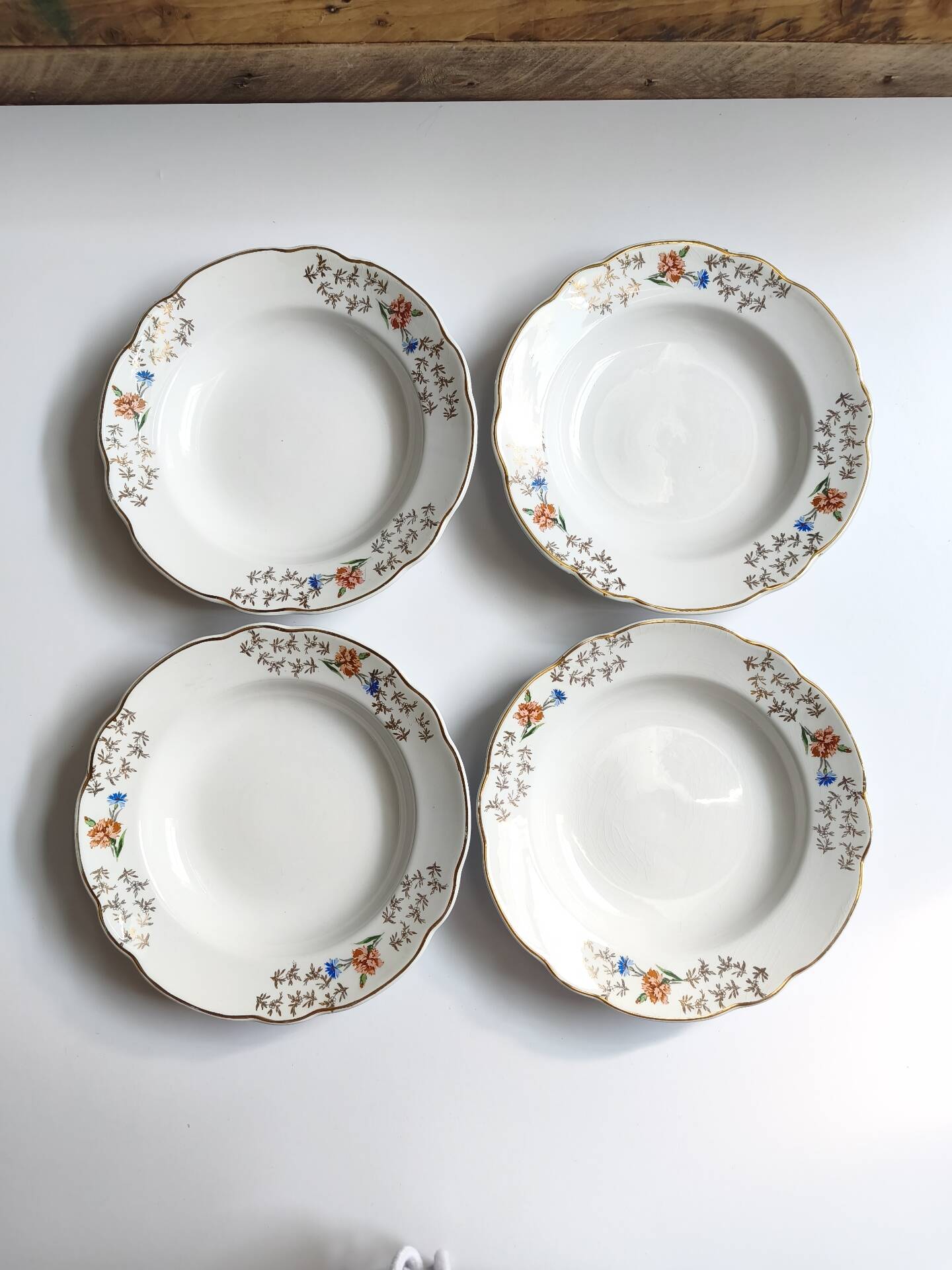 Lot de 4 assiettes creuses vintage Sarreguemines modèle Béarn fleurs