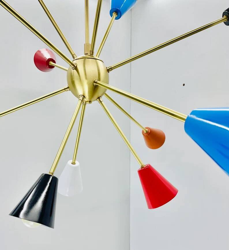 Gorgeous multicolor mid century sputnik chandelier - 12-light ceiling pendant, 36" diameter