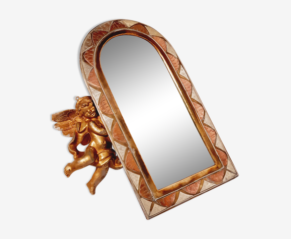 Miroir laiton cuivré vintage 17x31cm